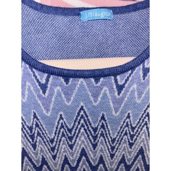 J. McLaughlin Blue & White Chevron Jacquard Sheath Midi Sweater Dress Size Large - Picture 3 of 5